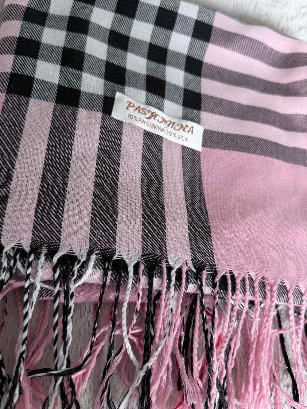 Pashmina 70% Pashmina 30% Silk Plaid Scarf 26x62